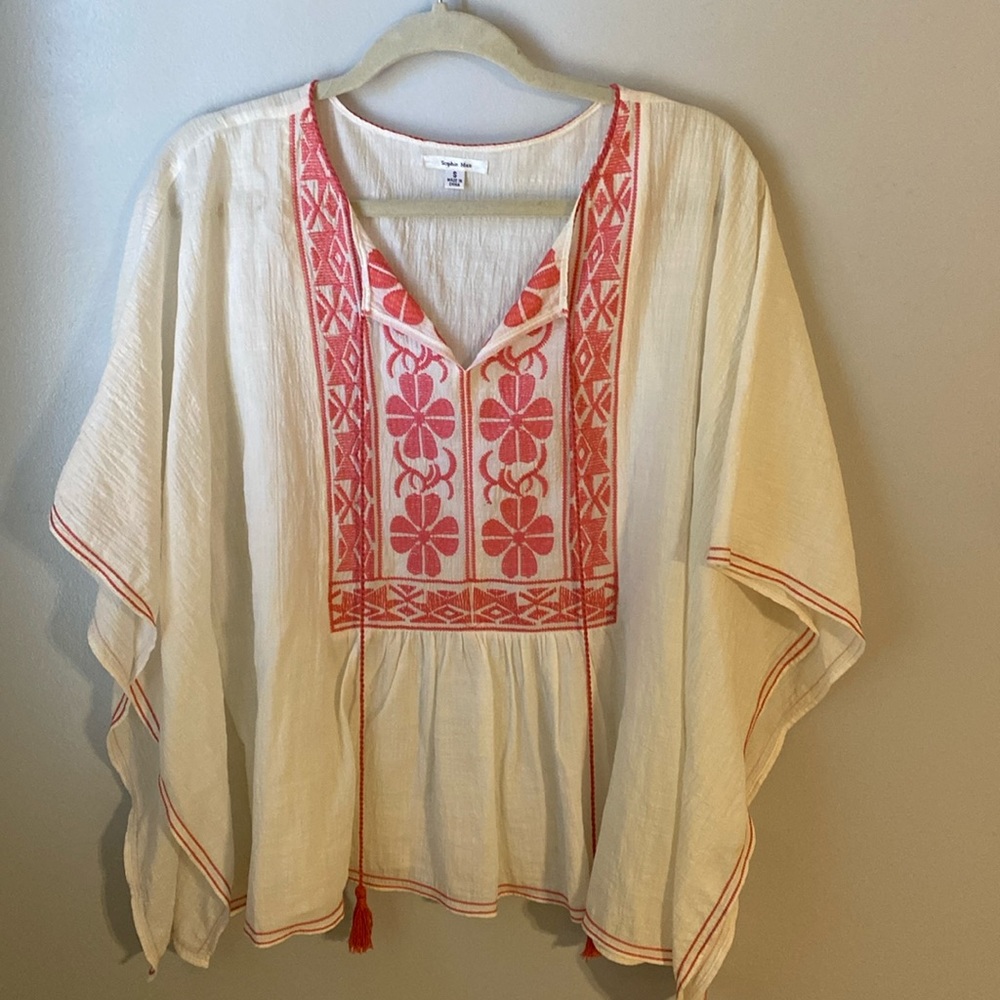 Sophie Max flowy shirt with pink embroidery